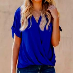 Blue Casual Charismatic Drape Blouse Top
